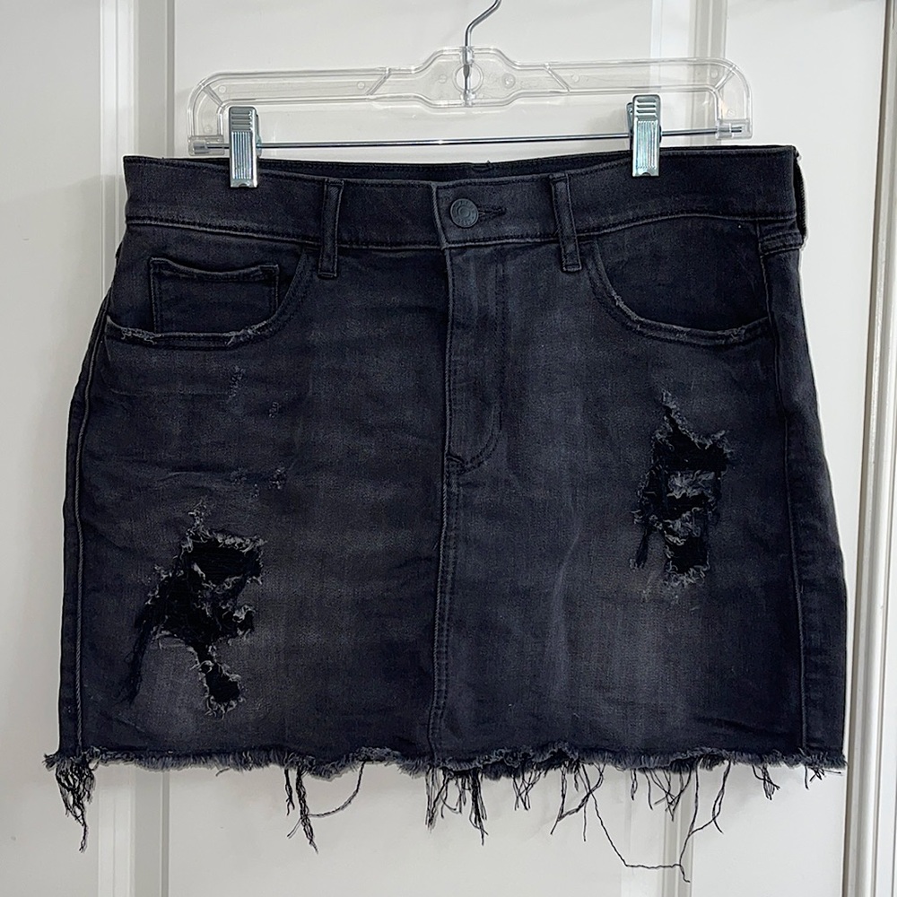 Express Black Distressed Denim Mini Skirt